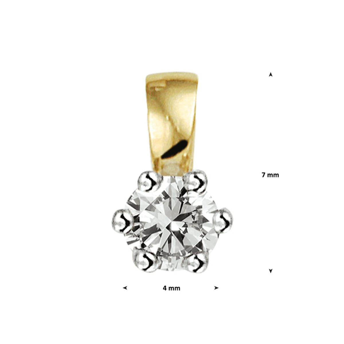 hanger diamant 0.10ct h si 7 mm 14K bicolor goud geel/wit