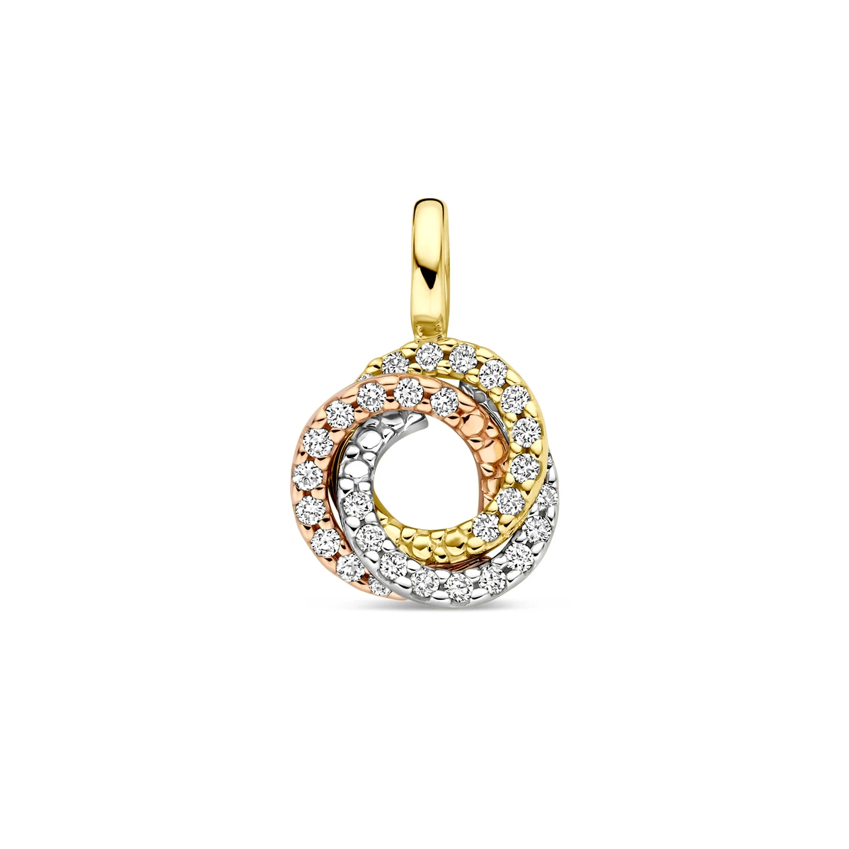 hanger tricolor diamant 0.13ct h si 14 mm 14K tricolor goud
