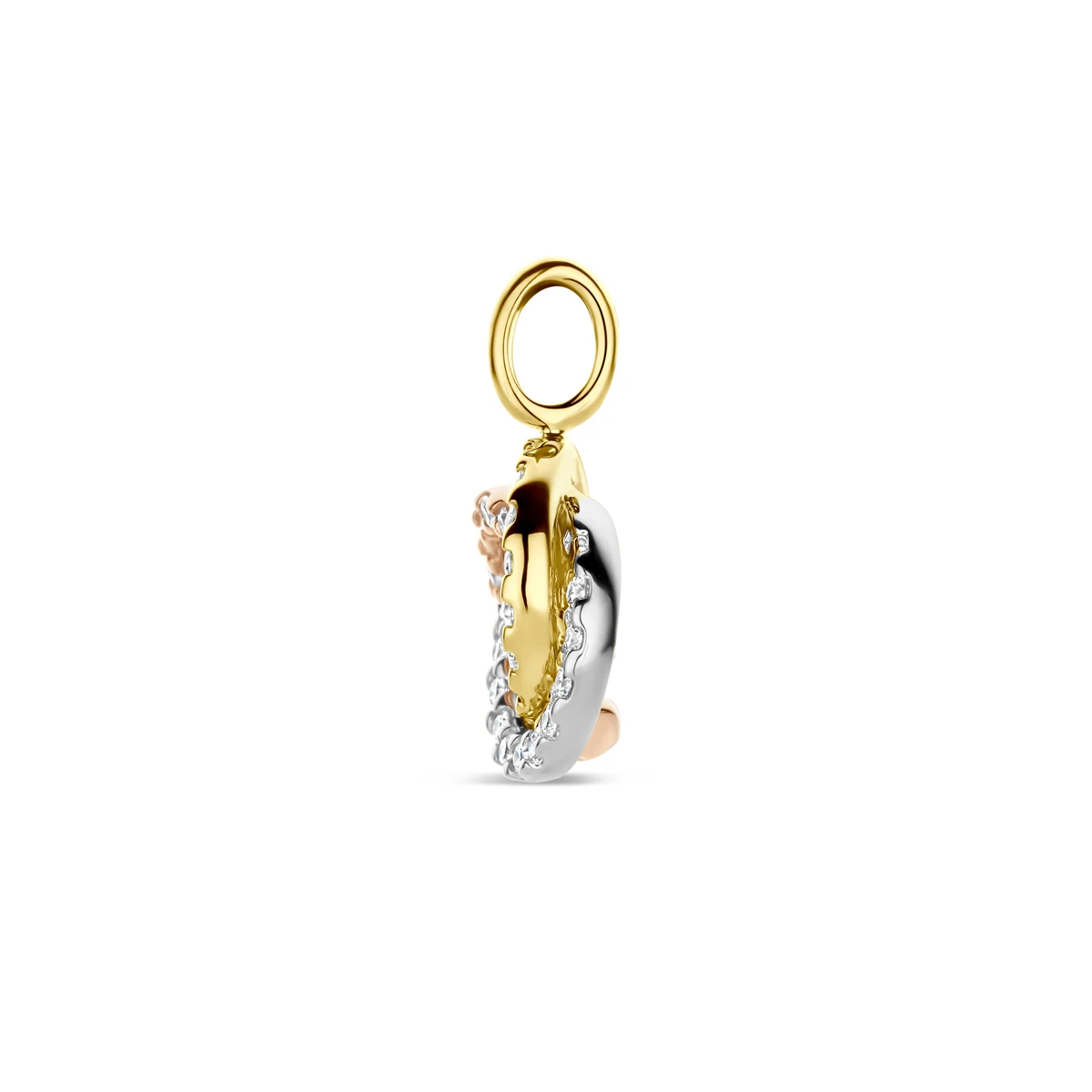 hanger tricolor diamant 0.13ct h si 14 mm 14K tricolor goud