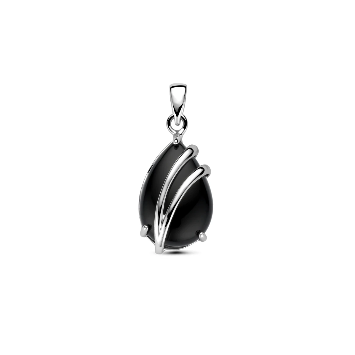 hanger druppel onyx 16 mm zilver gerhodineerd
