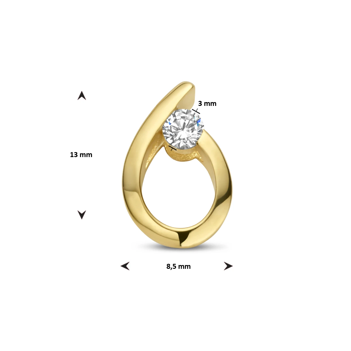 hanger druppel zirkonia 13 mm 14K geelgoud
