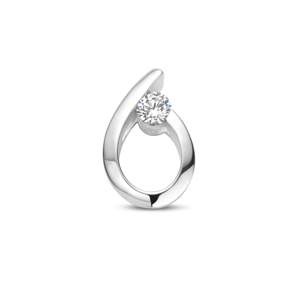 hanger druppel zirkonia 13 mm zilver gerhodineerd