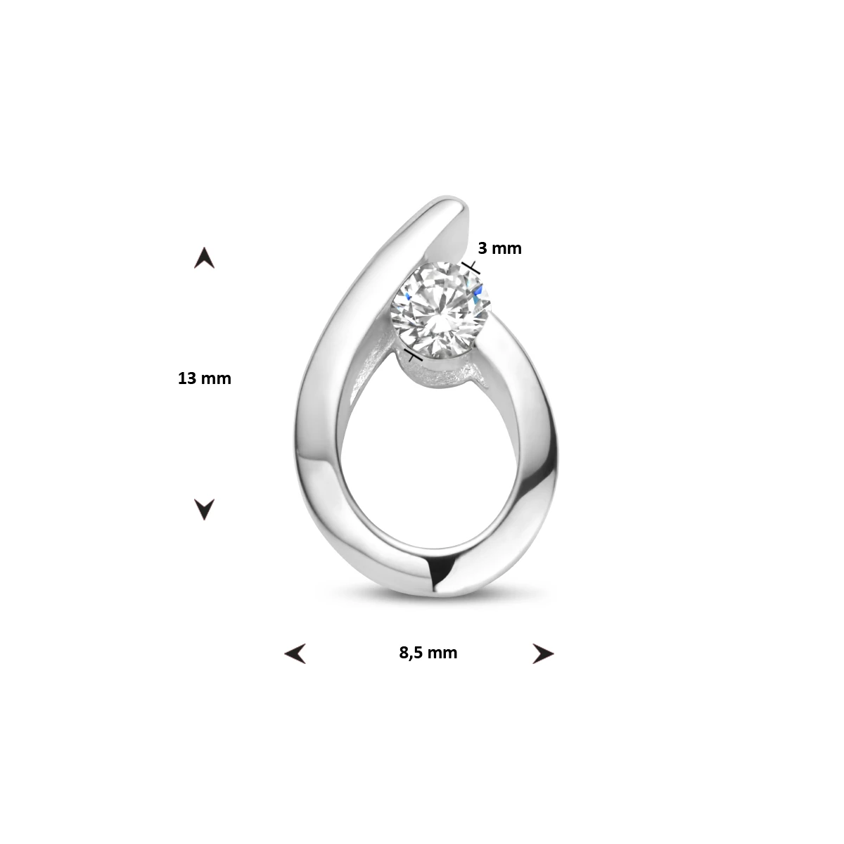 hanger druppel zirkonia 13 mm zilver gerhodineerd