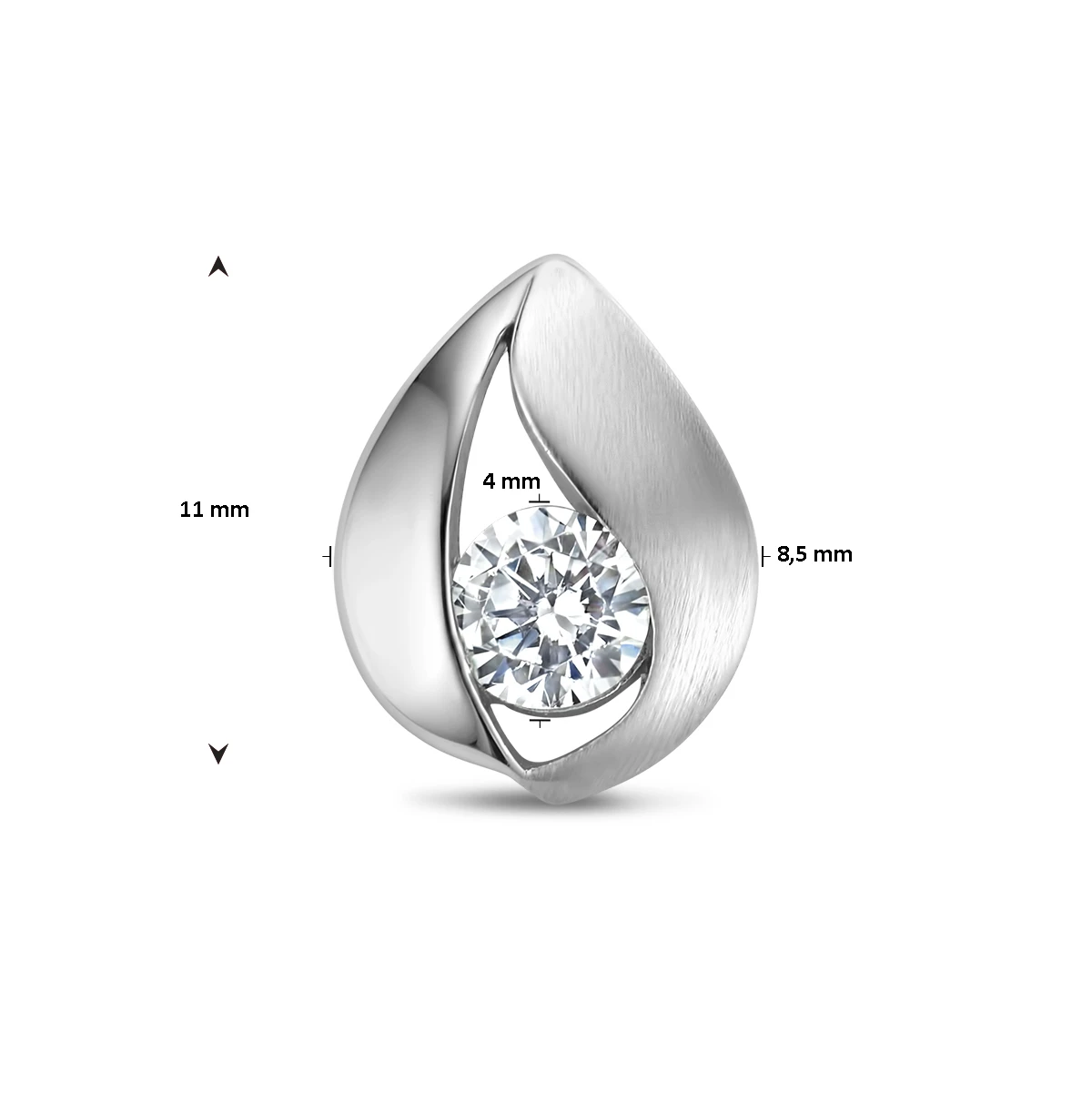 hanger druppel zirkonia poli/mat 11 mm zilver gerhodineerd