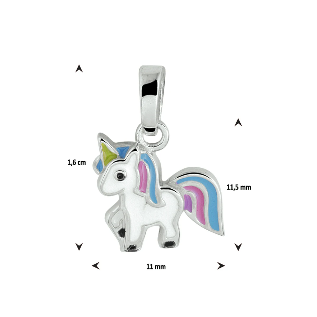 hanger eenhoorn emaille zilver gerhodineerd