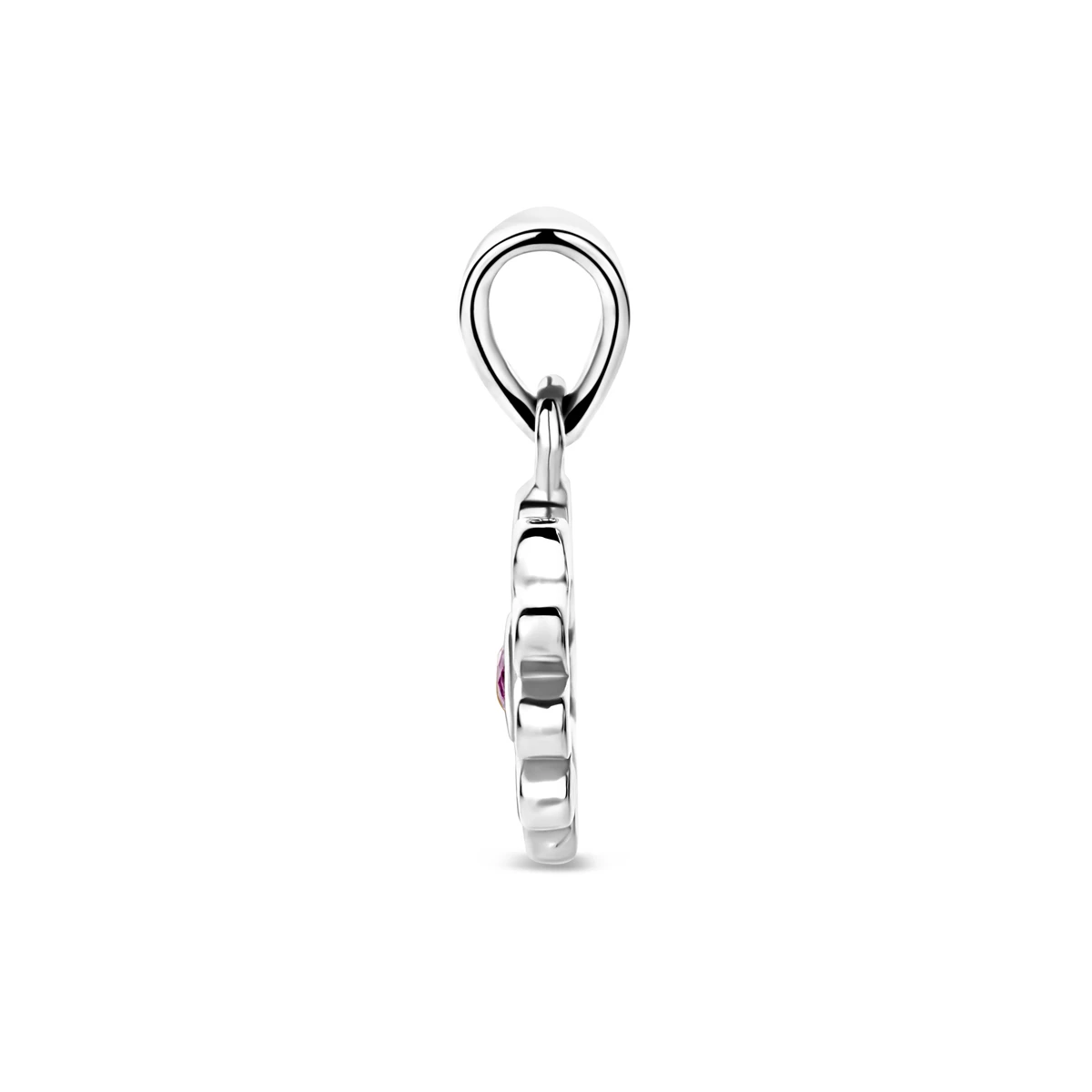 hanger emaille bloem roze zirkonia 16 mm zilver gerhodineerd