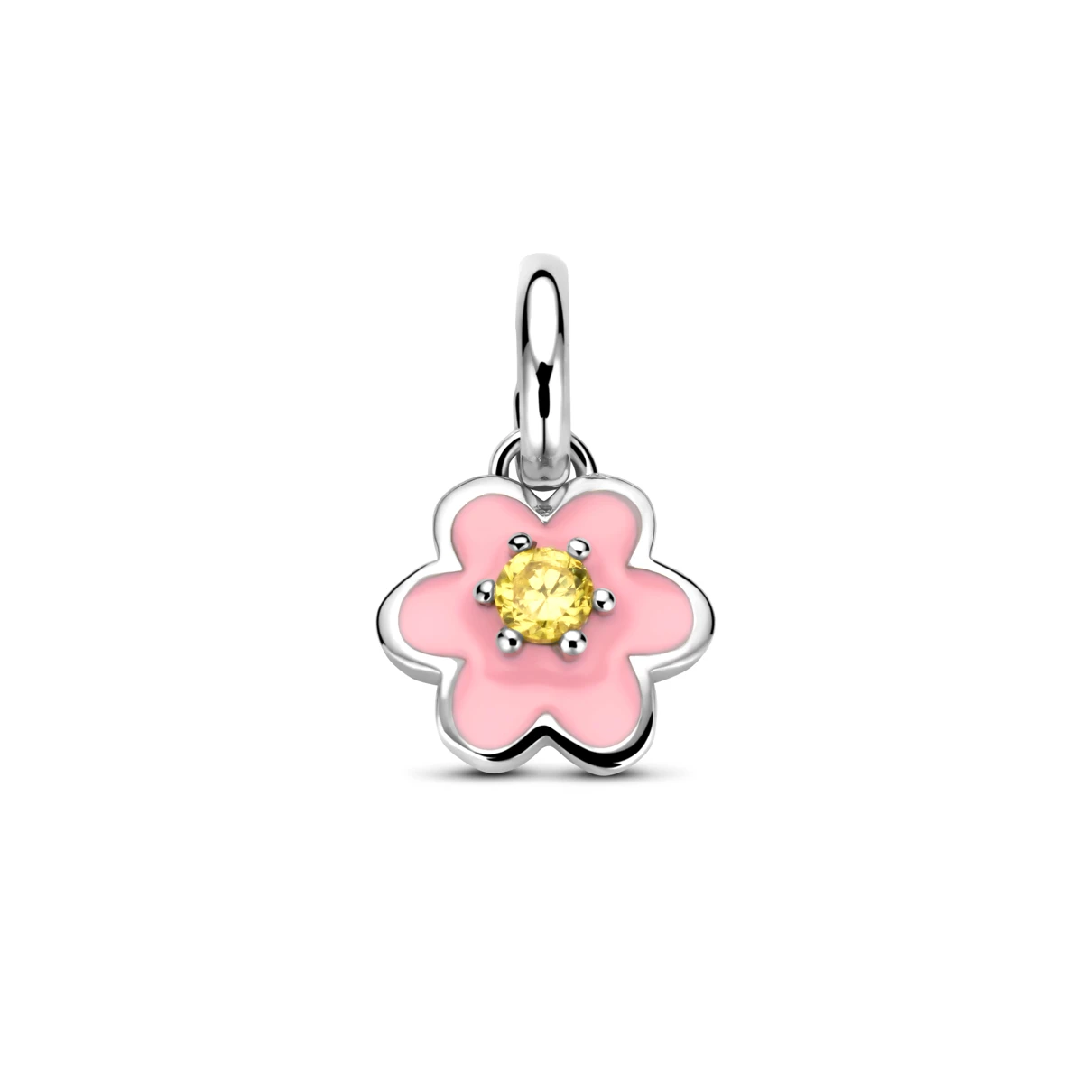 hanger emaille bloem zirkonia 12 mm zilver gerhodineerd