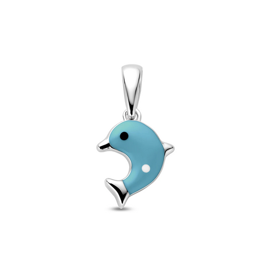 hanger emaille dolfijn blauw 17 mm zilver gerhodineerd