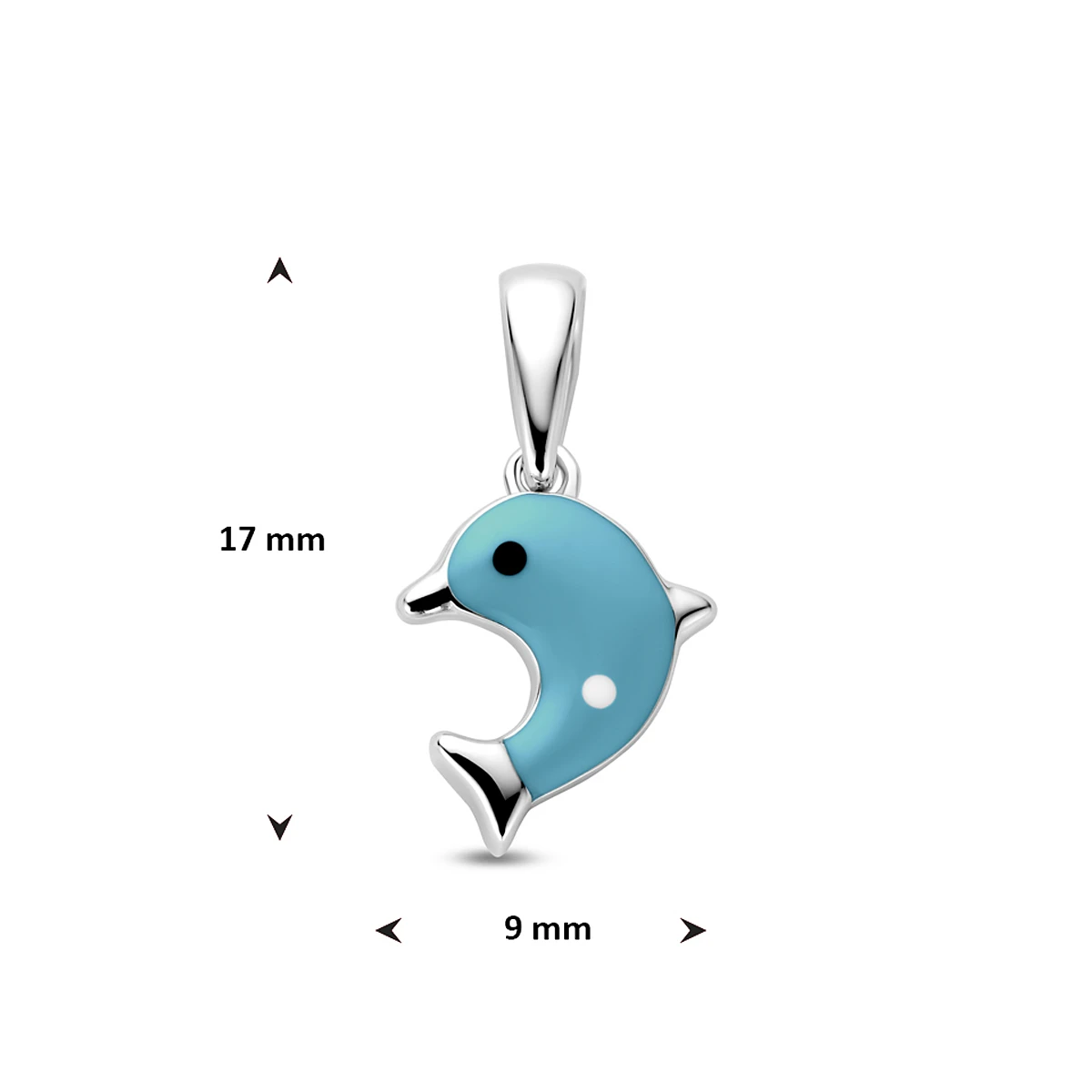 hanger emaille dolfijn blauw 17 mm zilver gerhodineerd