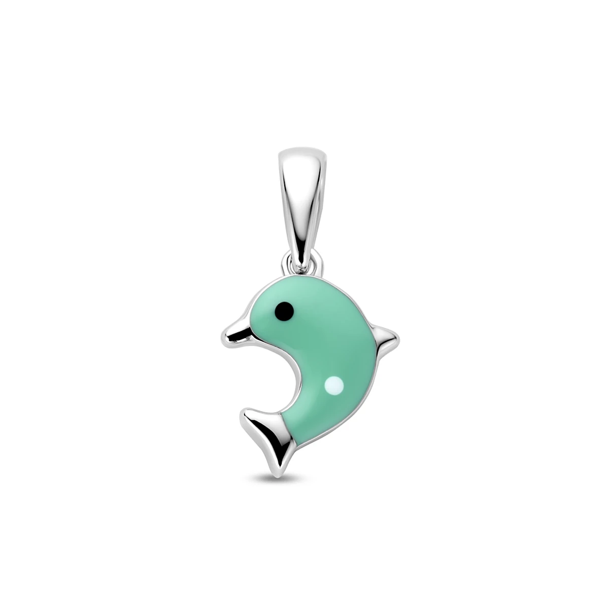 hanger emaille dolfijn groen 17 mm zilver gerhodineerd