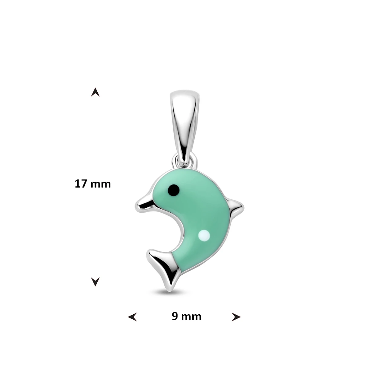 hanger emaille dolfijn groen 17 mm zilver gerhodineerd