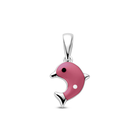 hanger emaille dolfijn rood 17 mm zilver gerhodineerd