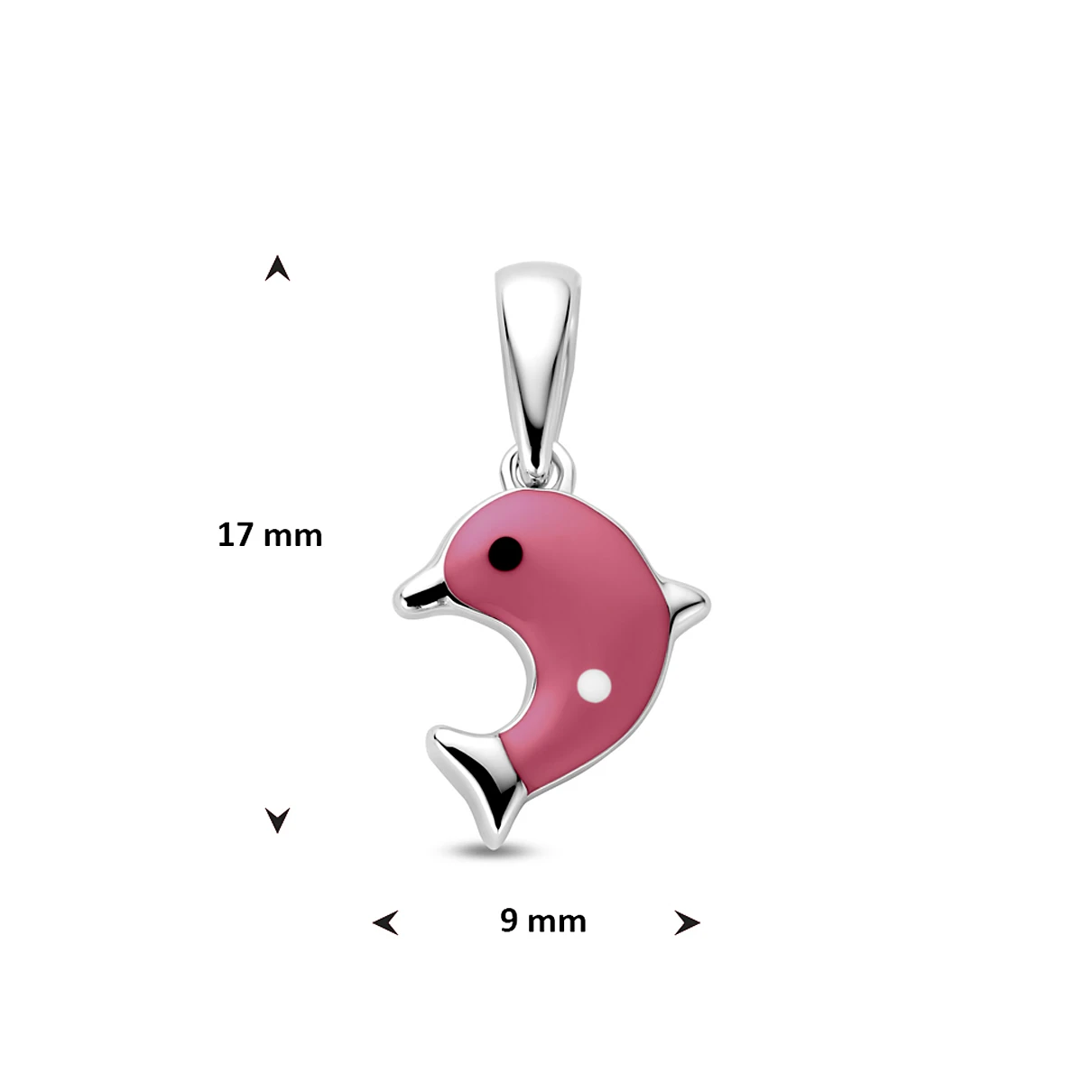 hanger emaille dolfijn rood 17 mm zilver gerhodineerd