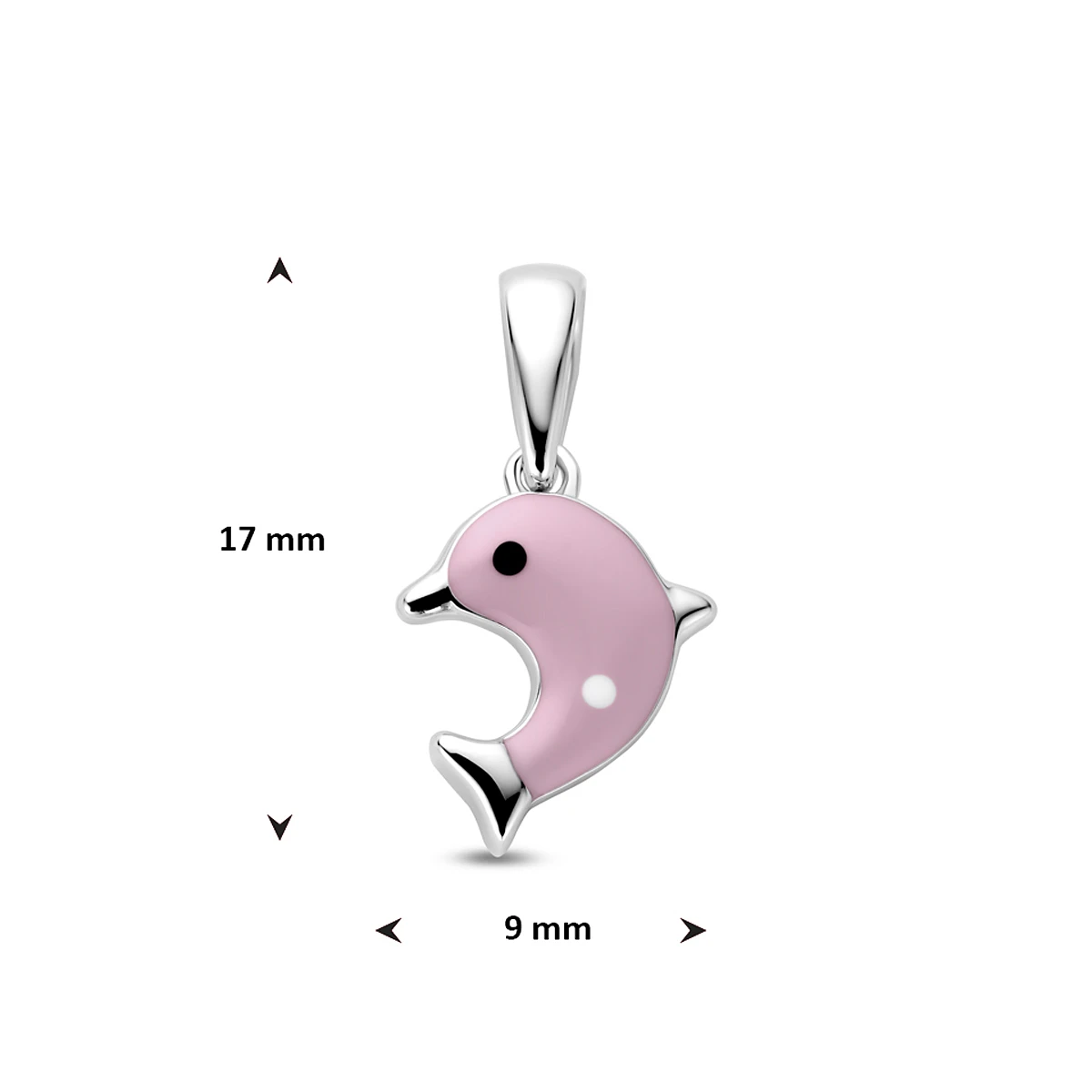 hanger emaille dolfijn roze 17 mm zilver gerhodineerd
