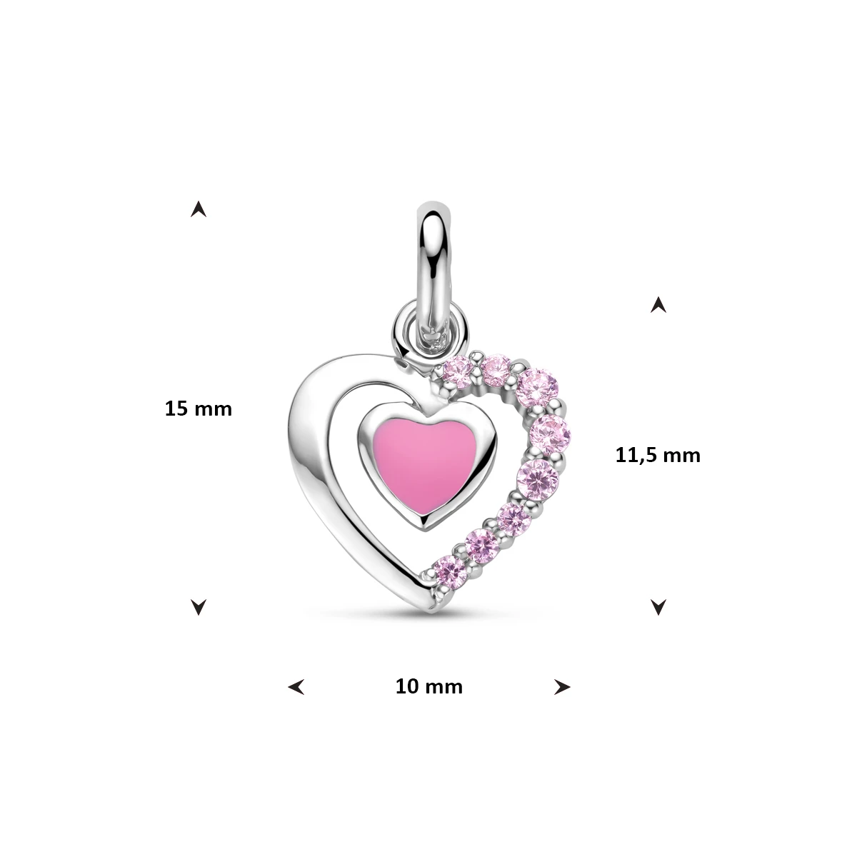 hanger emaille hart zirkonia 15 mm zilver gerhodineerd