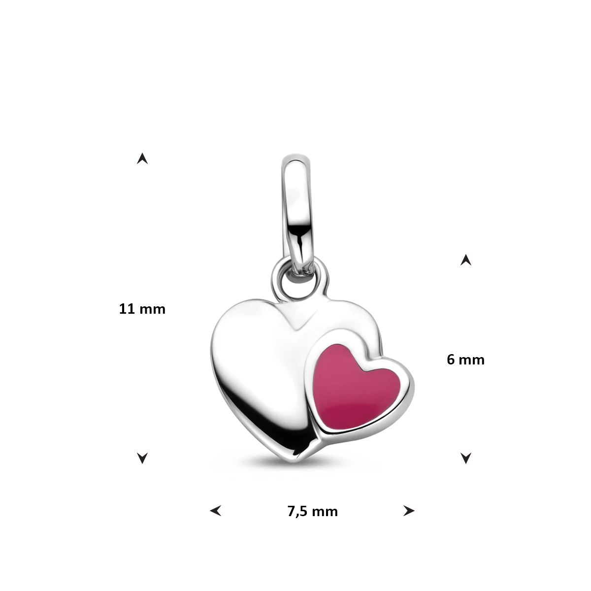 hanger emaille hartje 6 mm zilver gerhodineerd
