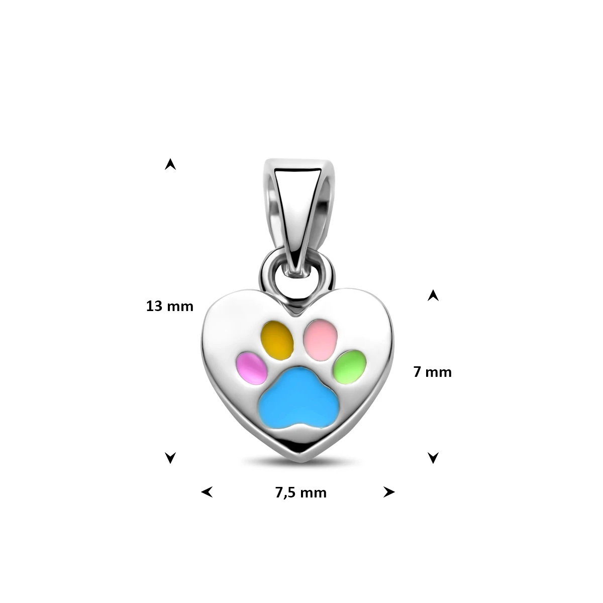 hanger emaille hartje hondenpoten 13 mm zilver gerhodineerd