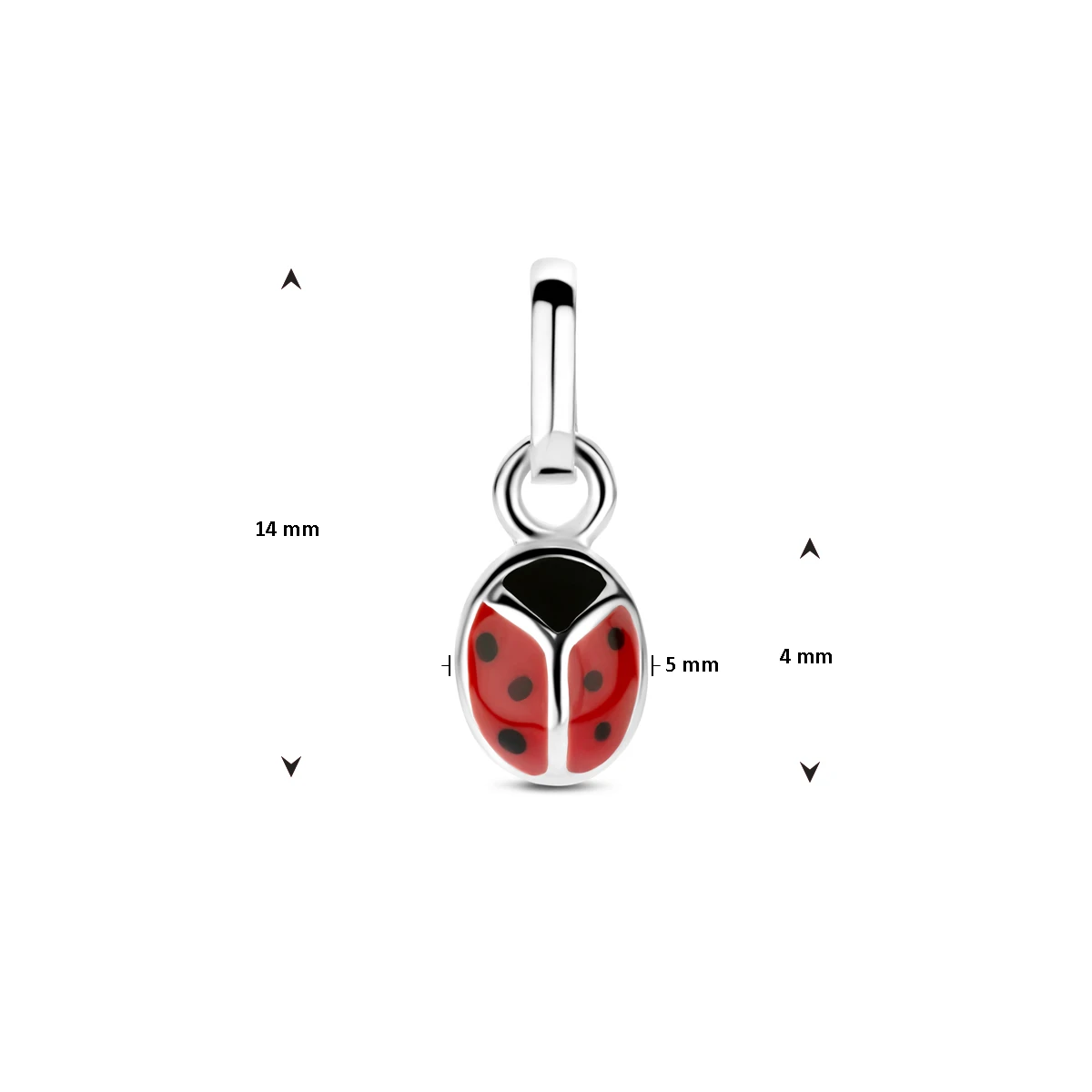 hanger emaille lieveheersbeestje 4 mm zilver gerhodineerd