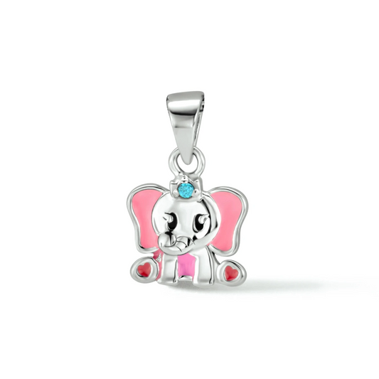 hanger emaille olifant blauw zirkonia zilver gerhodineerd