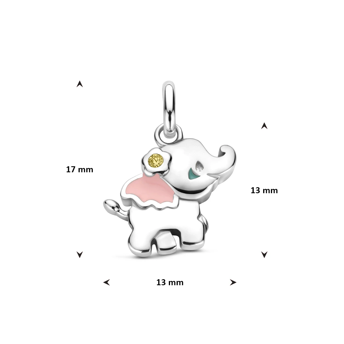 hanger emaille olifant zirkonia 17 mm zilver gerhodineerd