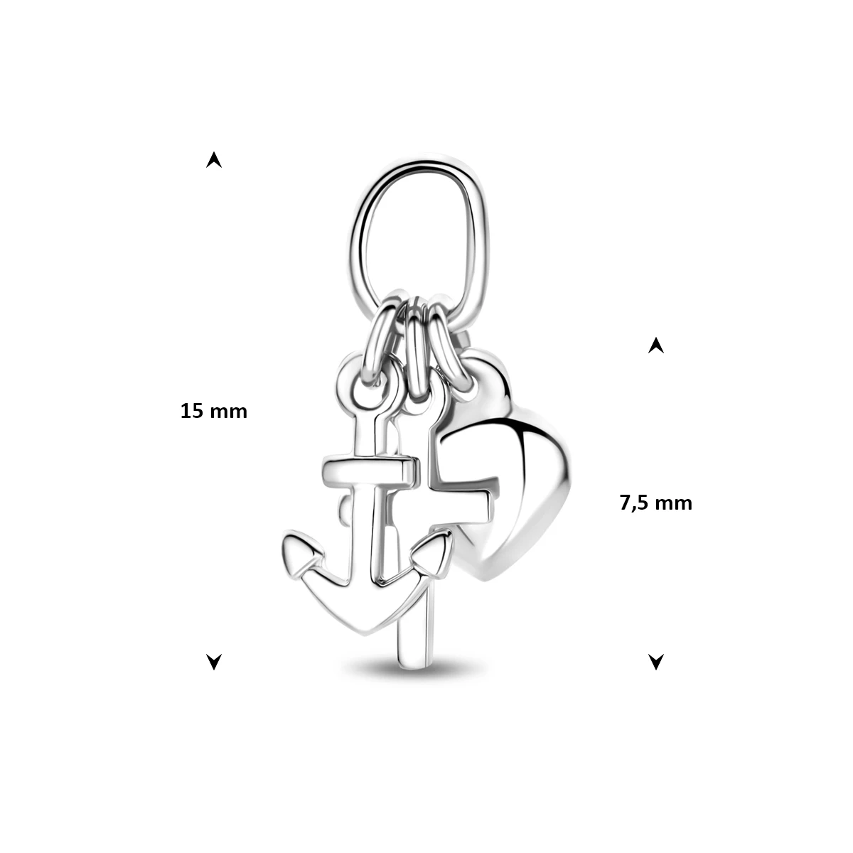 hanger geloof, hoop en liefde 7,5 mm zilver gerhodineerd