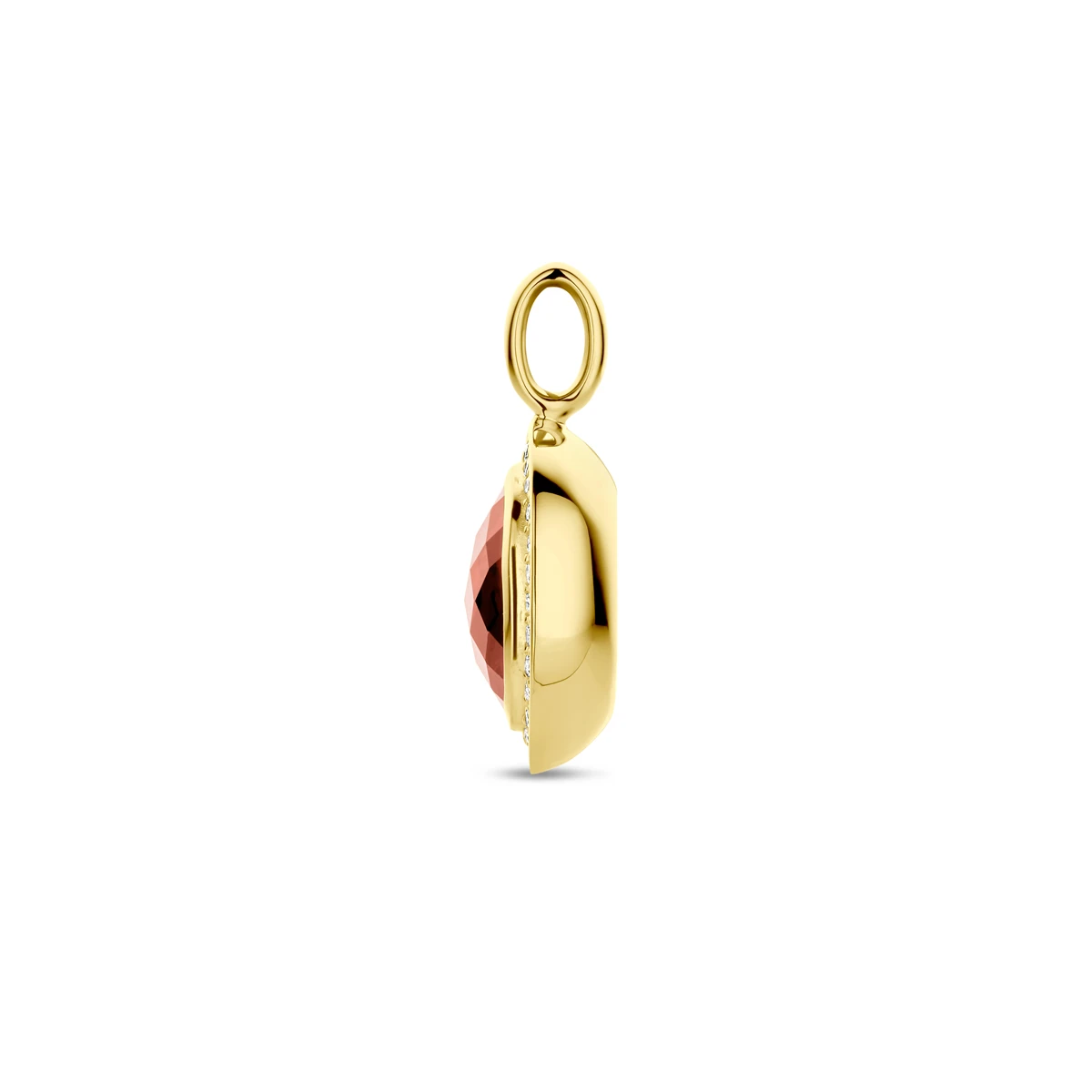 hanger granaat en diamant 0.18ct h si 21,5 mm 14K geelgoud