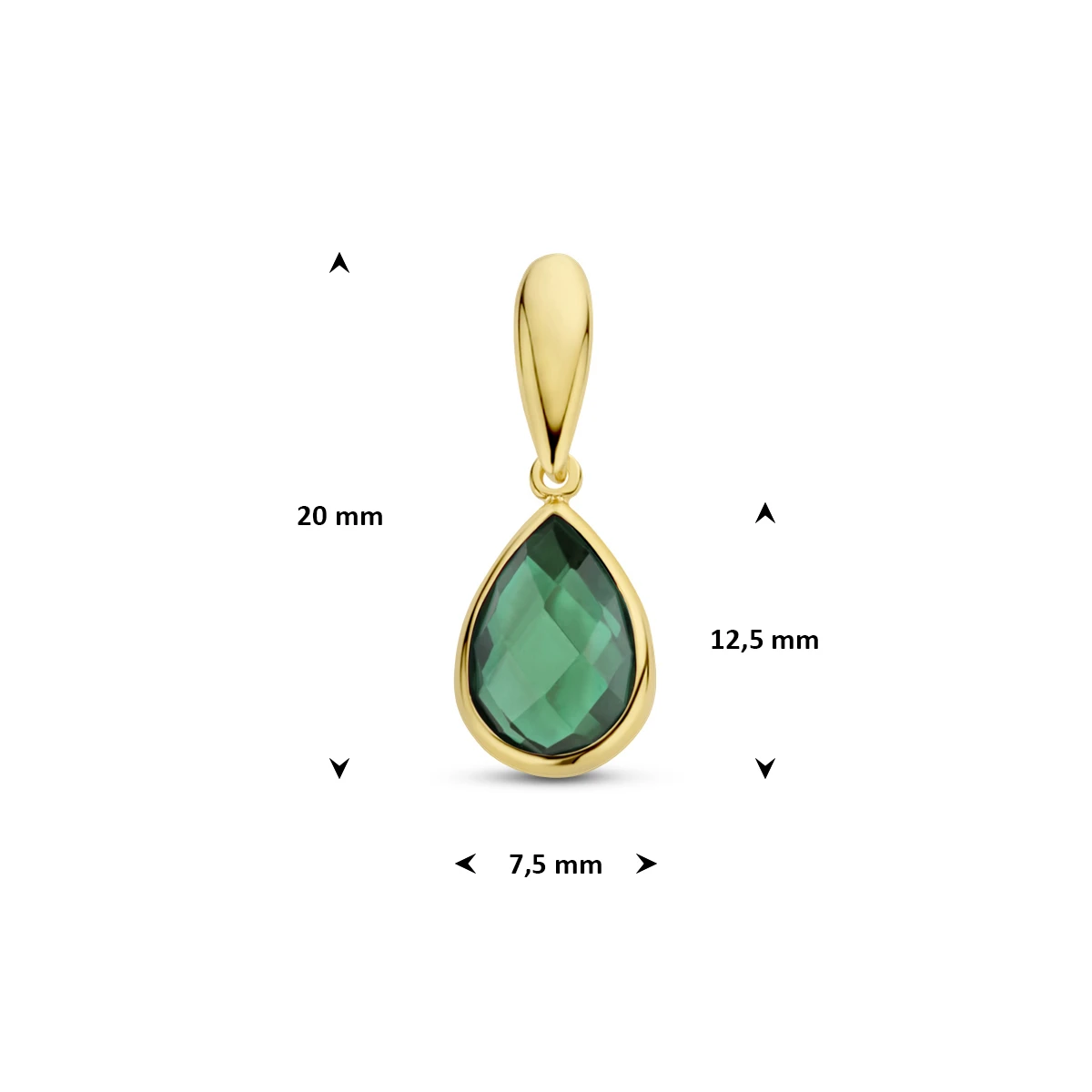 hanger groen agaat 12,5 mm 14K geelgoud
