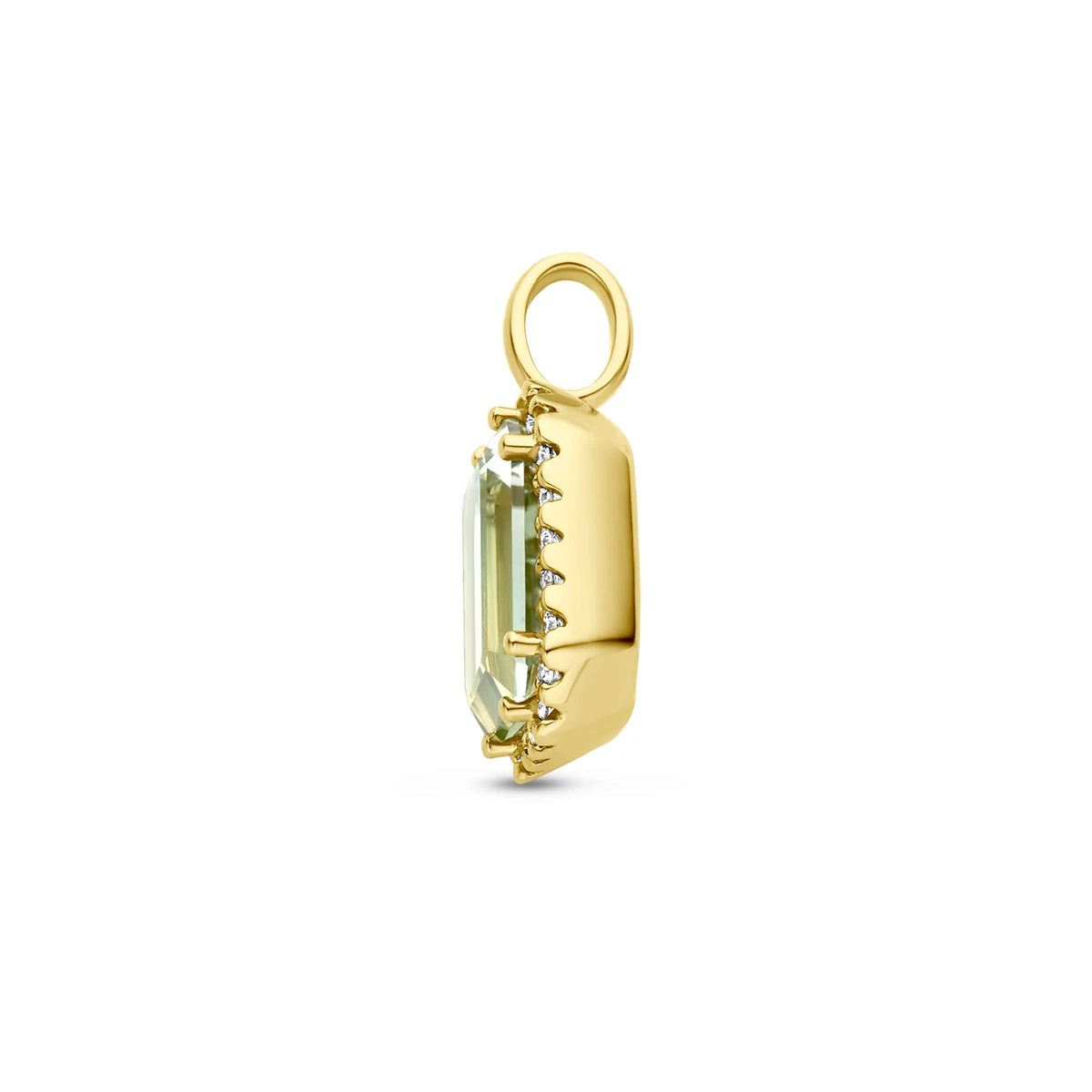hanger groen amethist en diamant 0.10ct h si halo 14K geelgoud