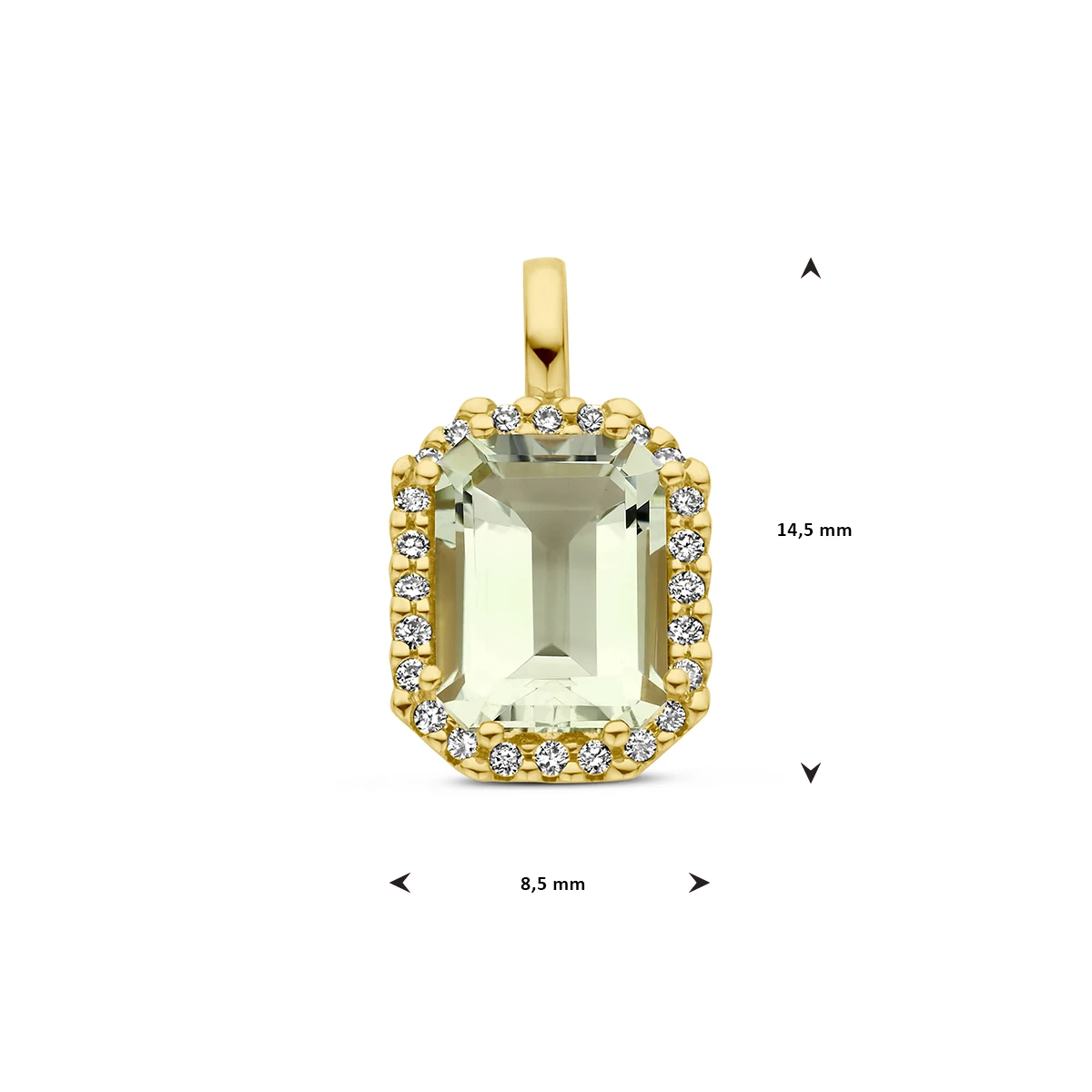 hanger groen amethist en diamant 0.10ct h si halo 14K geelgoud