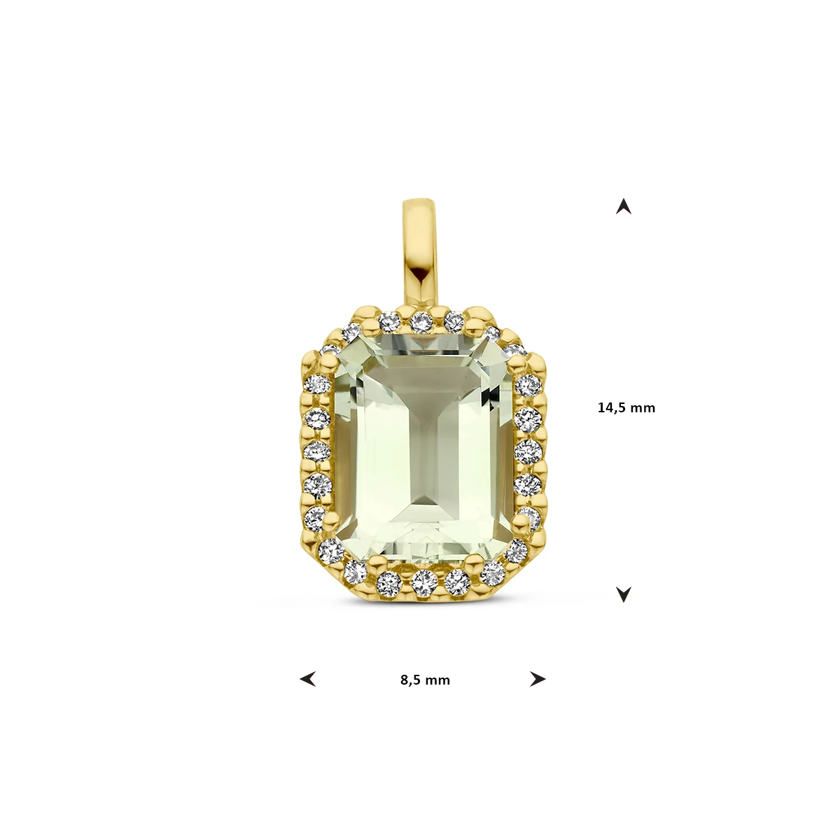 hanger groen amethist en diamant 0.10ct h si halo 18K geelgoud
