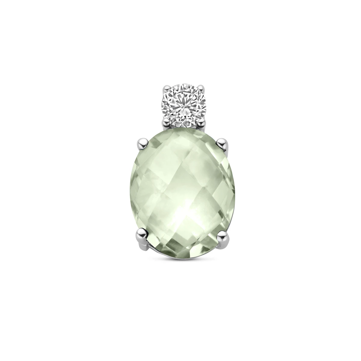 hanger groen amethist en zirkonia 13 mm zilver gerhodineerd