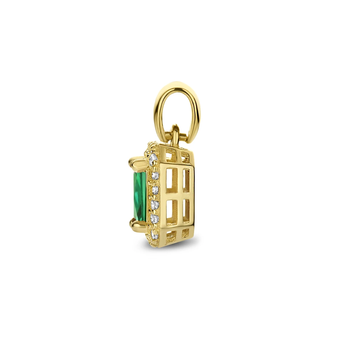 hanger groen en wit zirkonia halo 12 mm 14K geelgoud
