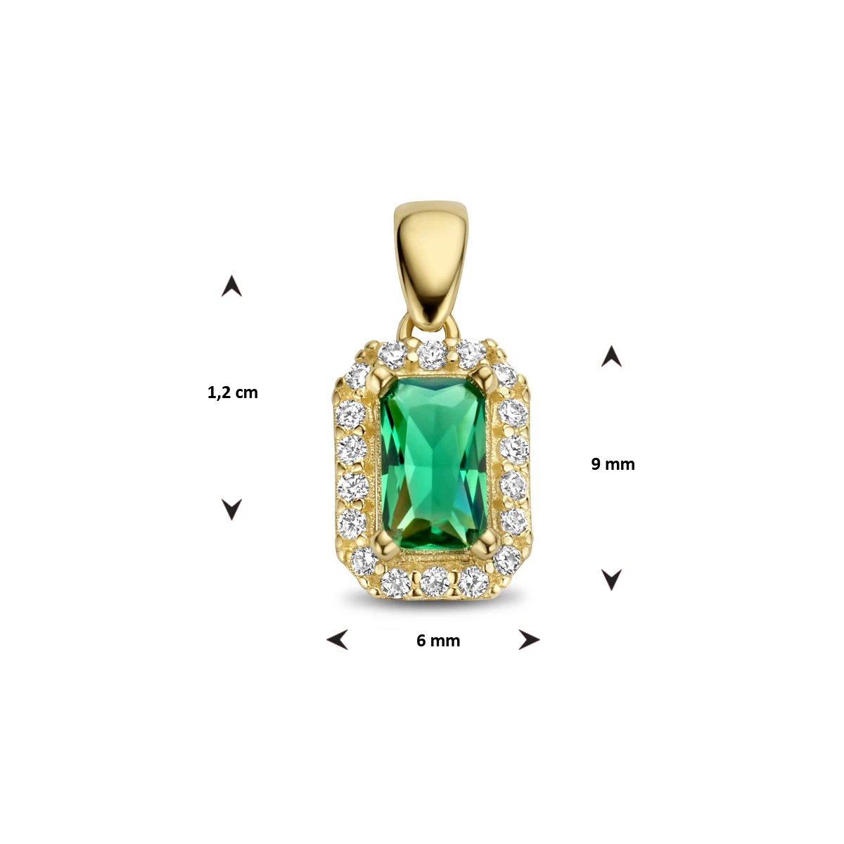hanger groen en wit zirkonia halo 12 mm 14K geelgoud