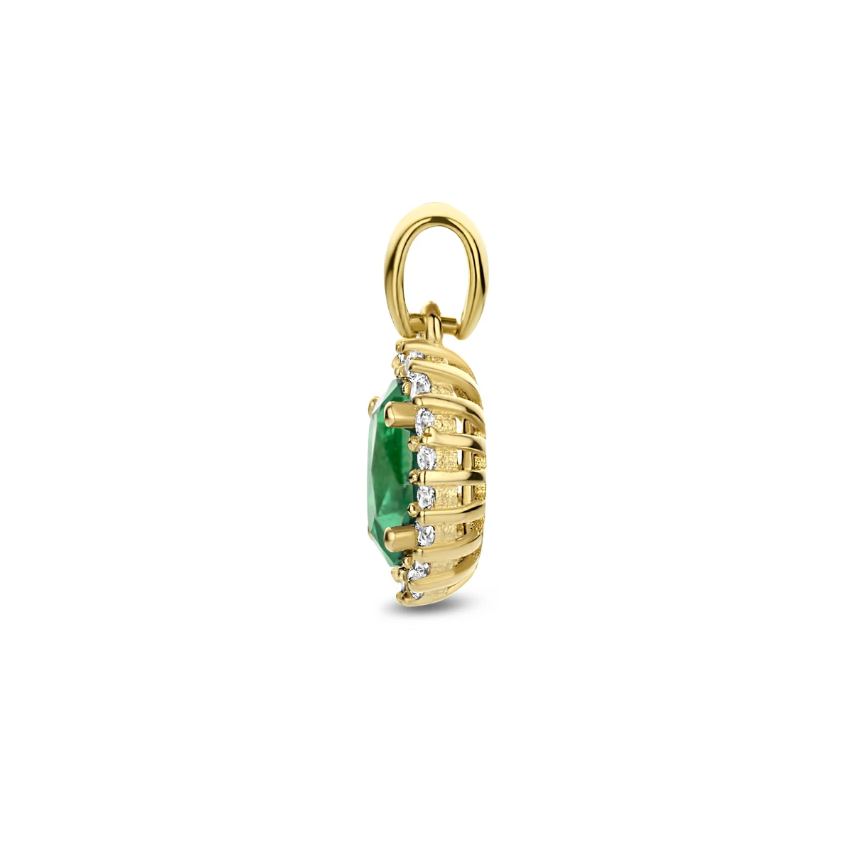 hanger groen en wit zirkonia halo 14K geelgoud
