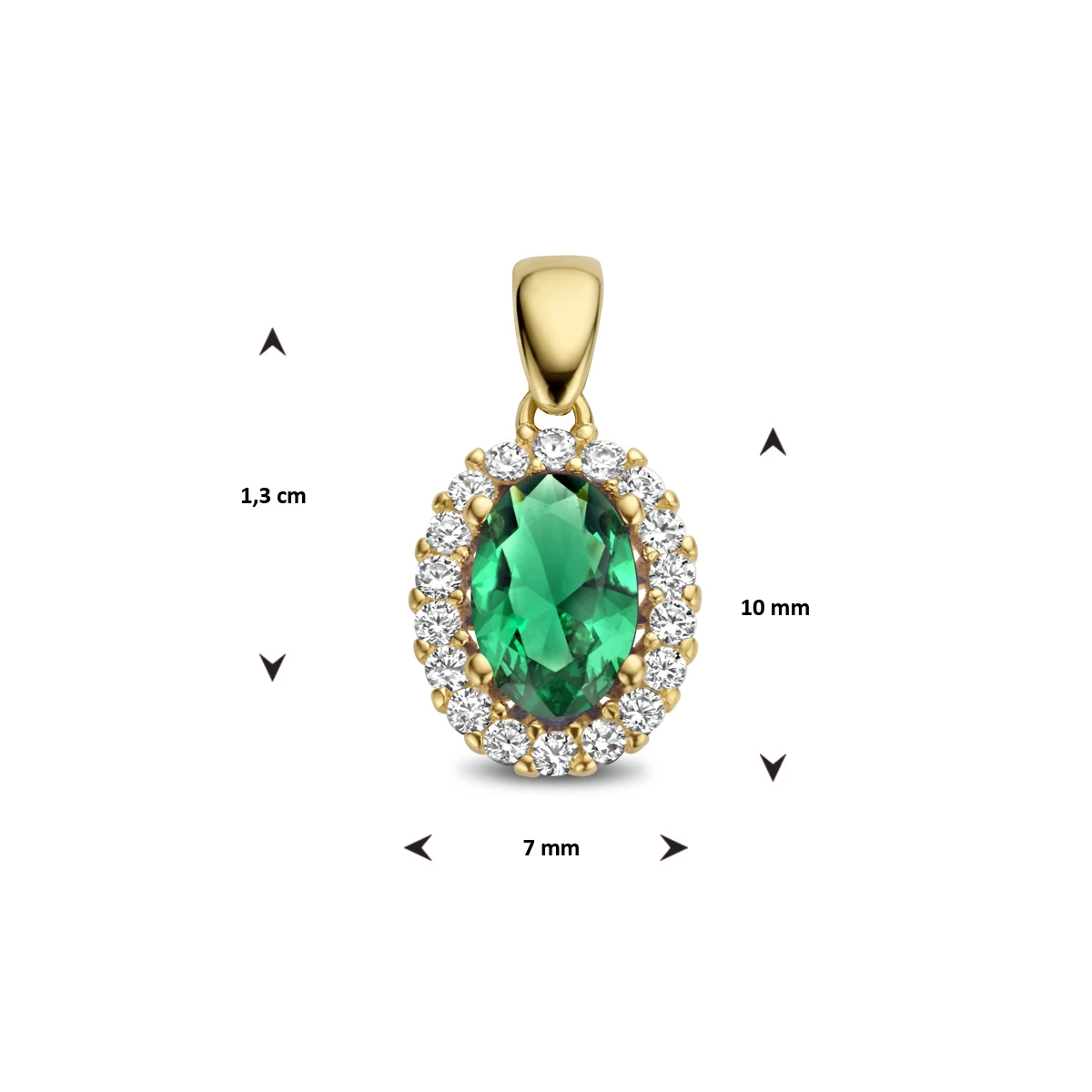 hanger groen en wit zirkonia halo 14K geelgoud
