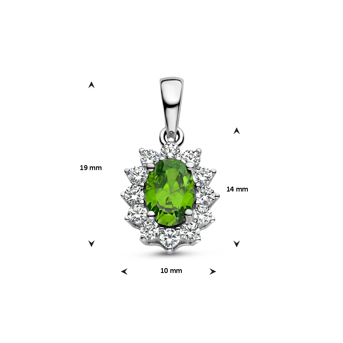 hanger groen en wit zirkonia halo zilver gerhodineerd