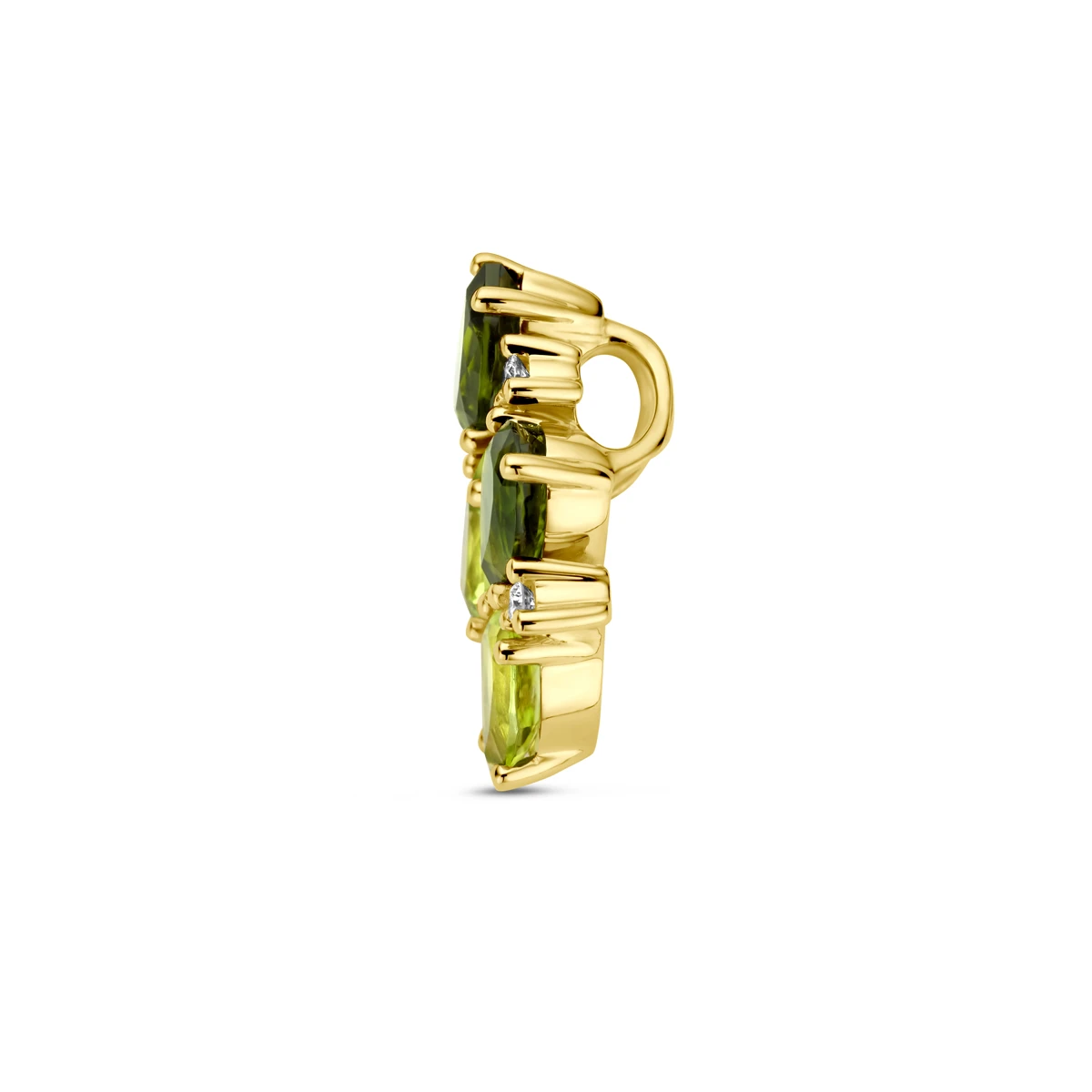 hanger groen toermalijn, peridot en diamant 0.06ct h si 14K geelgoud