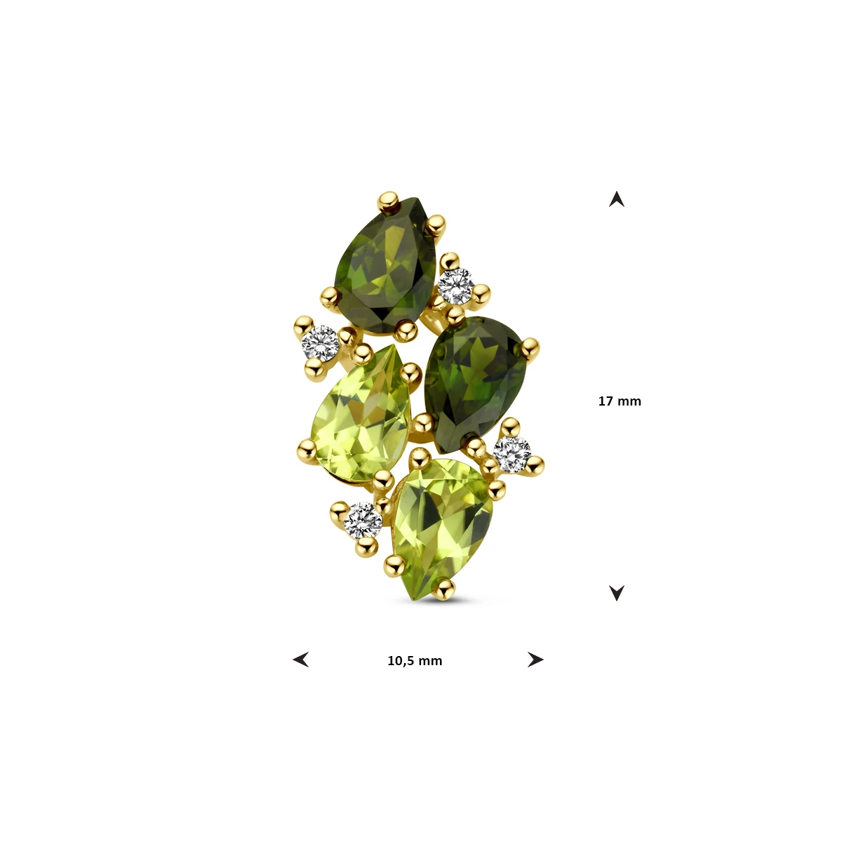 hanger groen toermalijn, peridot en diamant 0.06ct h si 14K geelgoud