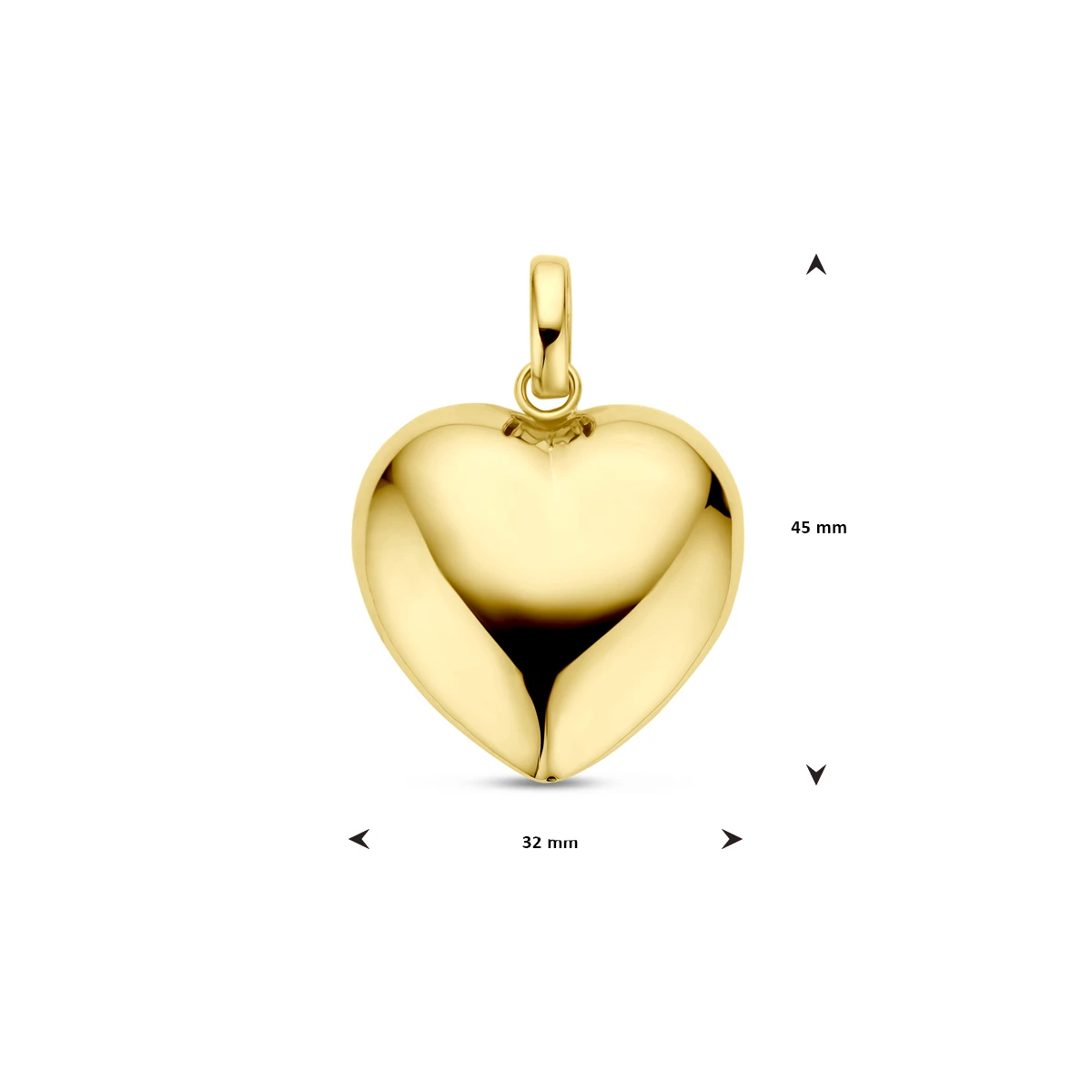 hanger hart 32 mm 3 micron zilver verguld (geel)