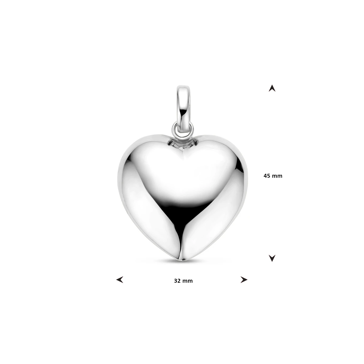 hanger hart 32 mm zilver gerhodineerd