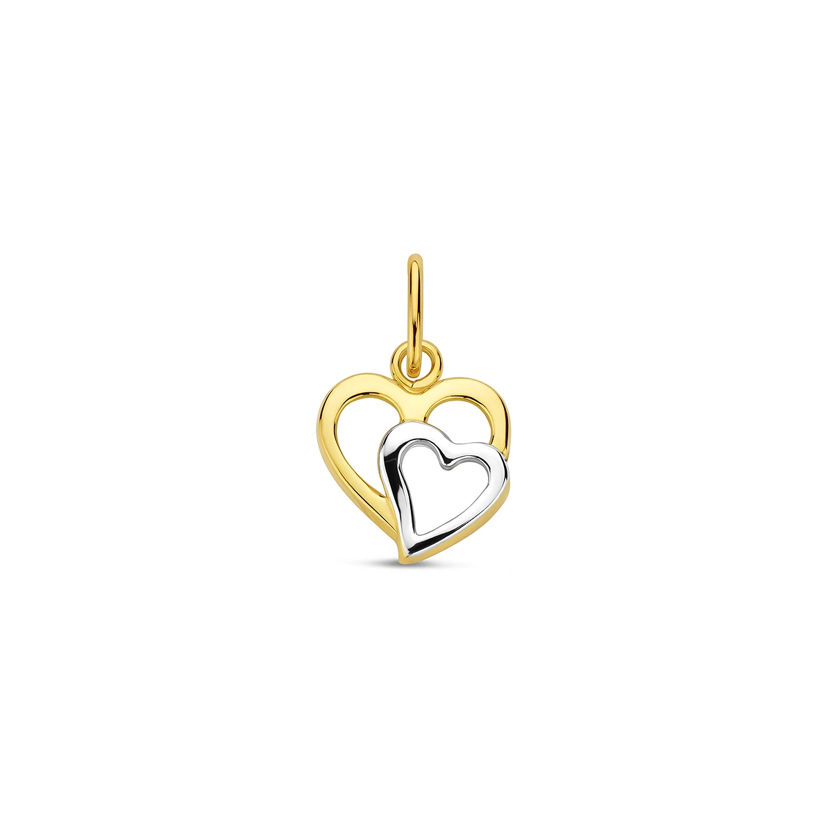 hanger hart bicolor gestift 9 mm 14K geelgoud