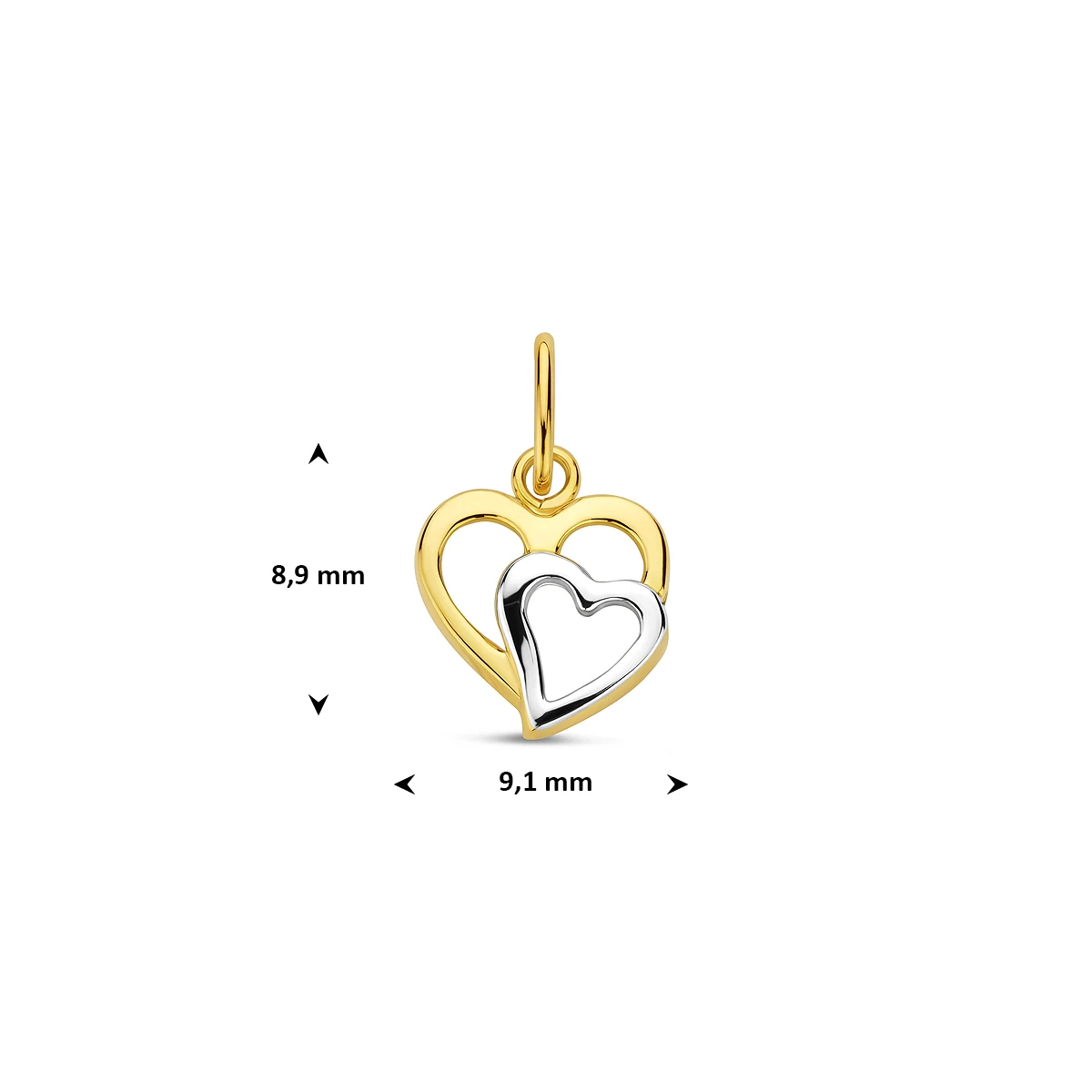 hanger hart bicolor gestift 9 mm 14K geelgoud