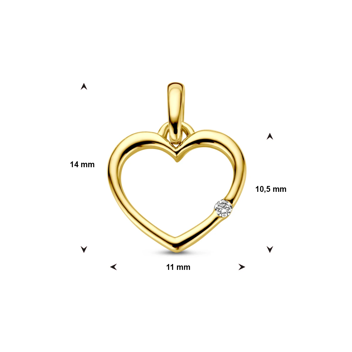 hanger hart en diamant 0.01ct h p1 14K geelgoud