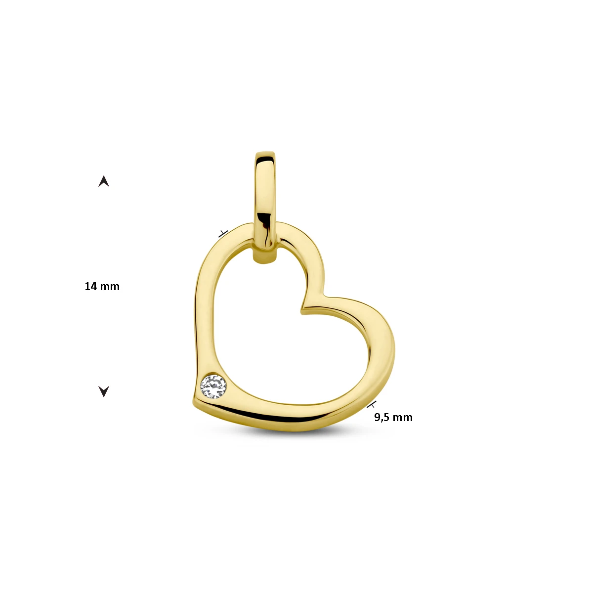 hanger hart en diamant 0.01ct h p1 14K geelgoud