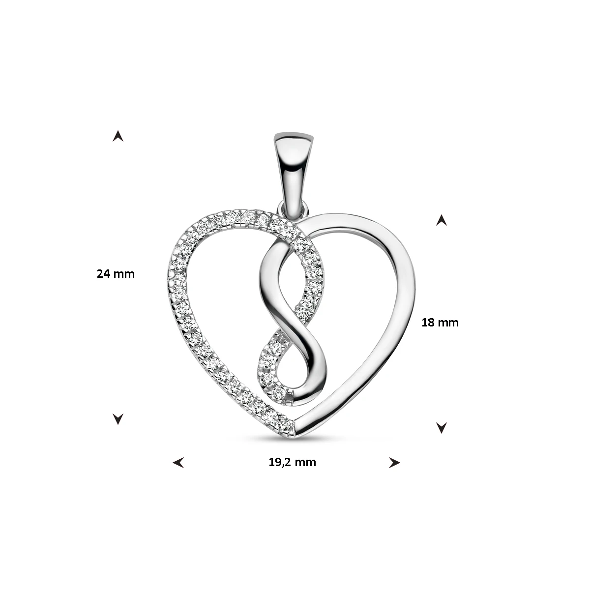hanger hart en infinity zirkonia zilver gerhodineerd