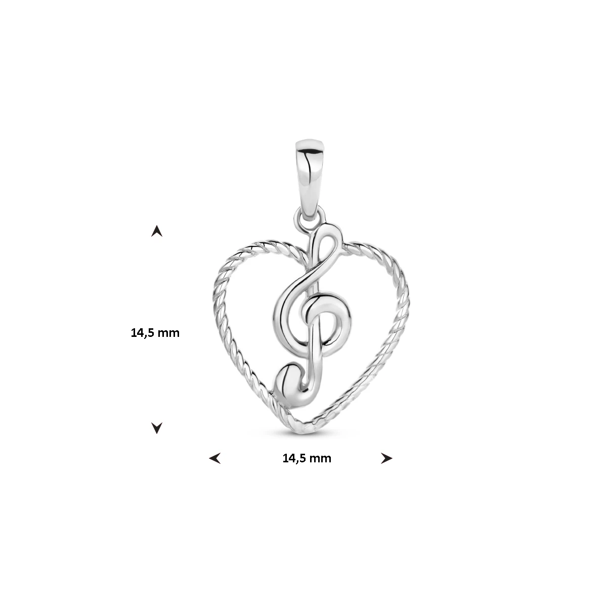 hanger hart en muzieknoot zilver gerhodineerd