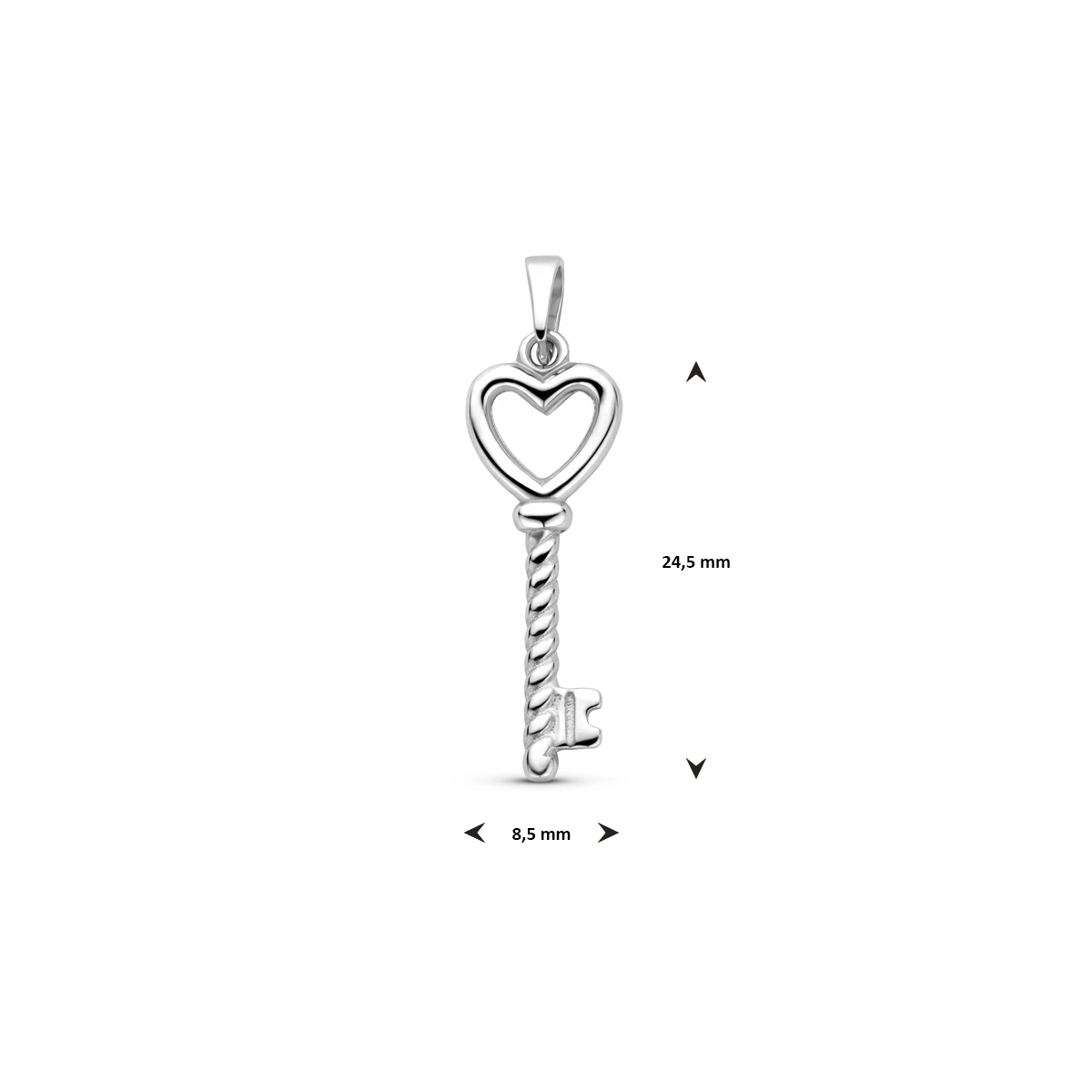 hanger hart en sleutel 23 mm zilver gerhodineerd