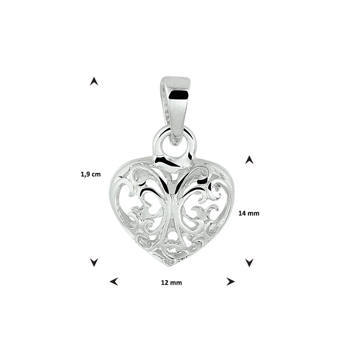 hanger hart filigrain zilver gerhodineerd