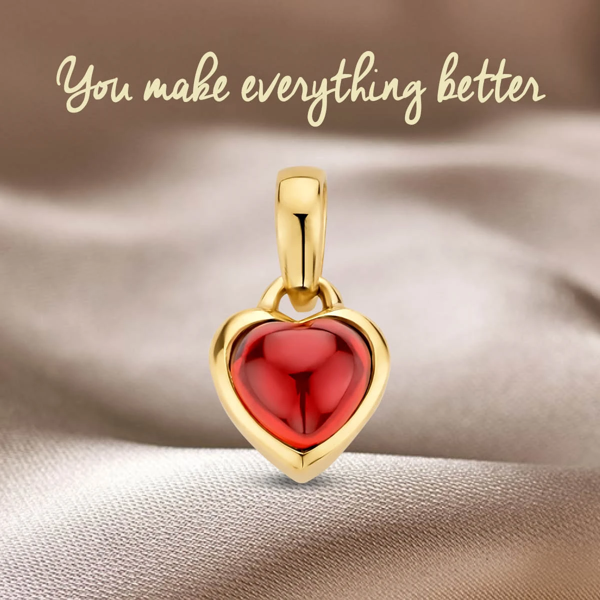 hanger hart granaat 14K geelgoud