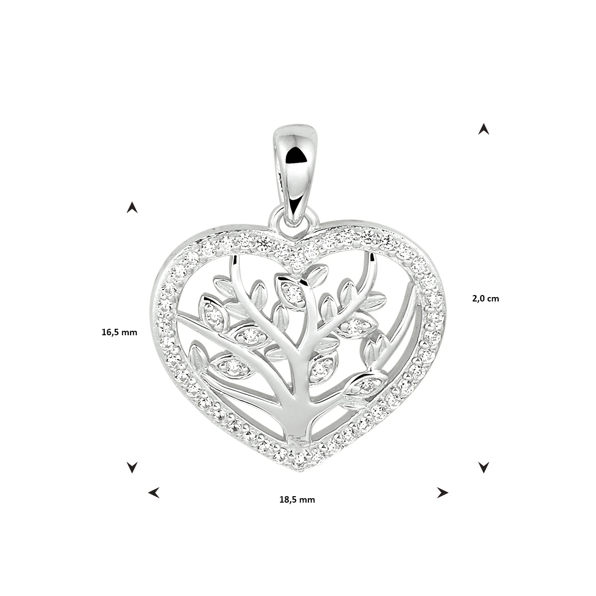 hanger hart levensboom zilver gerhodineerd